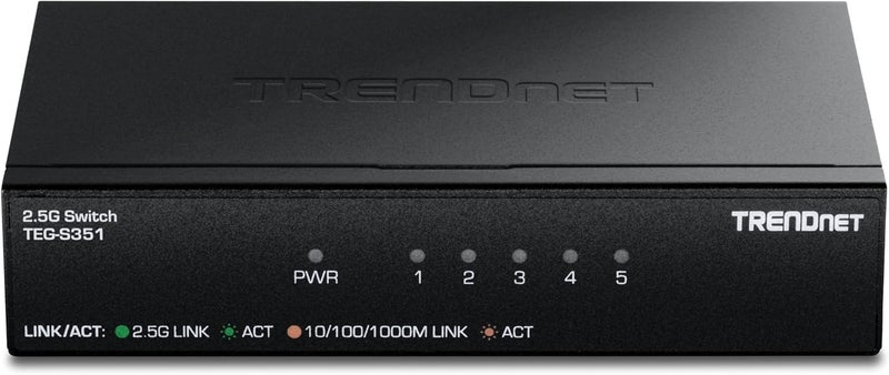 Trendnet 5-Port 2.5Gb Switch, TEG-S351, 5 x 2.5G RJ45 Ports, 25Gbps Switching Capacity, NDAA + TAA Compliant, Ethernet Splitter, for Game Console, NAS, PC, Lifetime Protection - Image 1